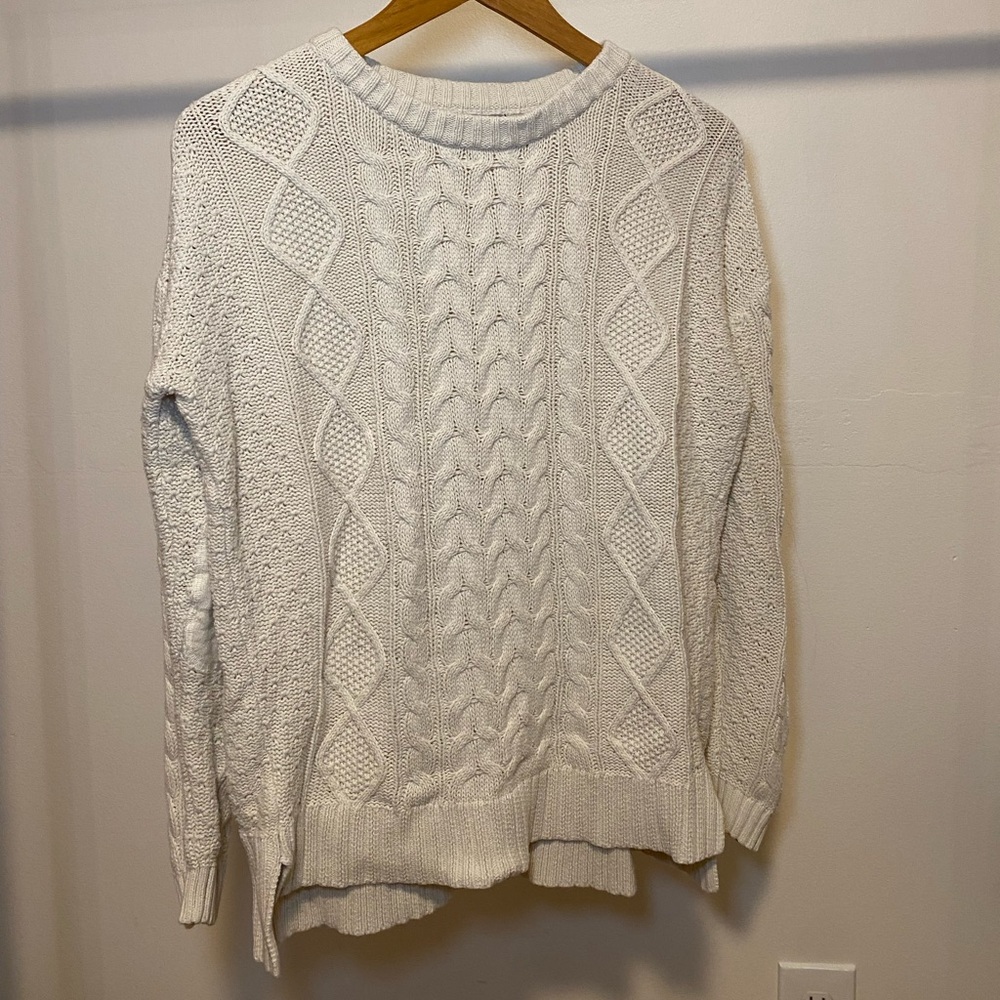 BDG Cable Knit Elbow Patch Sweater S Cream